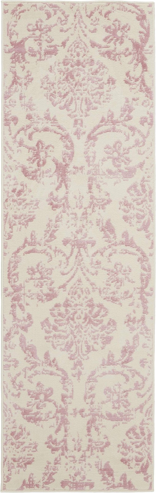 Home Jubilant Damask Ivory/Pink 2’3” x 7’3” Area-Rug, Easy-Cleaning, Non Sh…