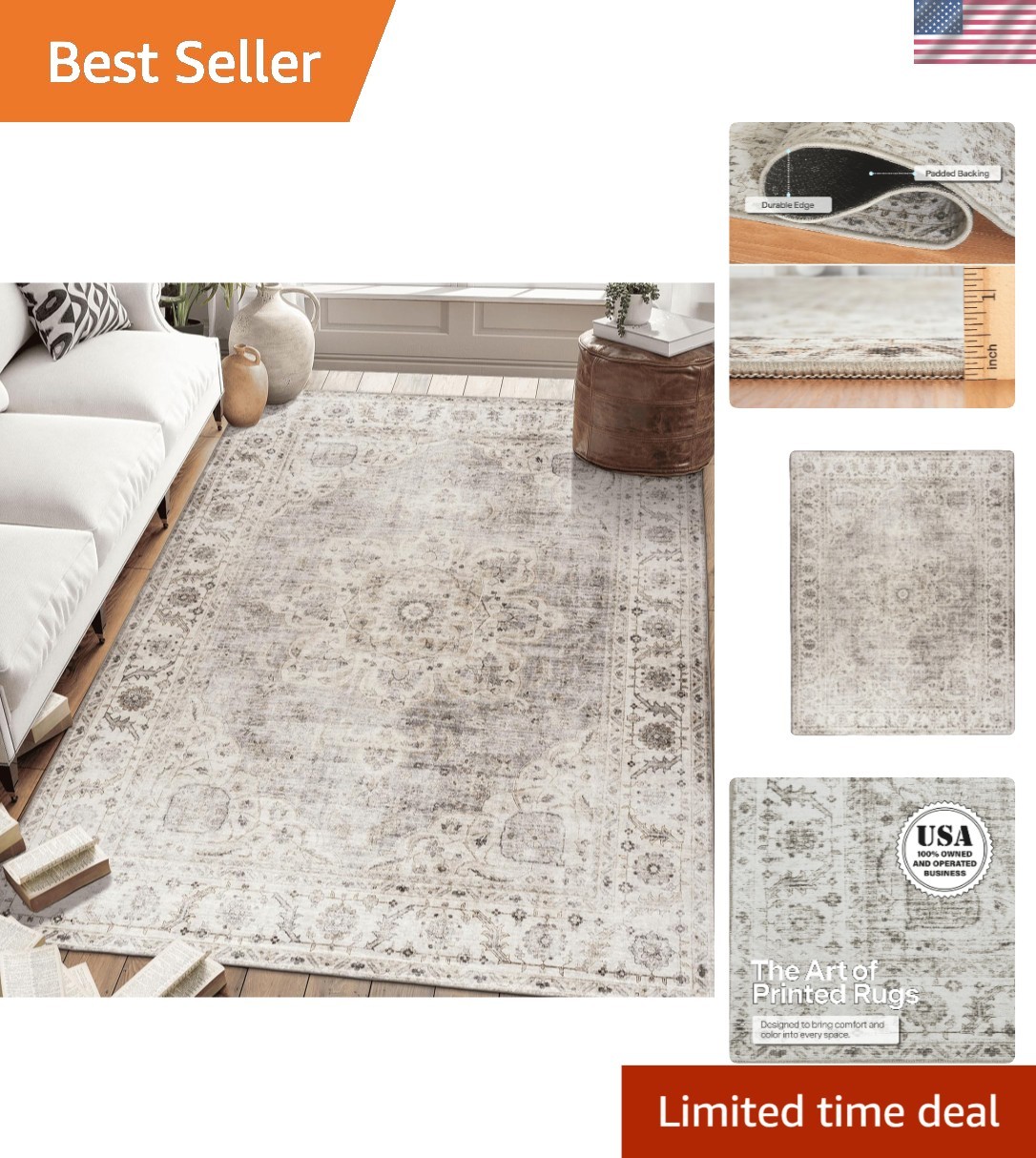 Eco-Friendly Machine Washable Rug, Vintage Bohemian Medallion – 4’x6′