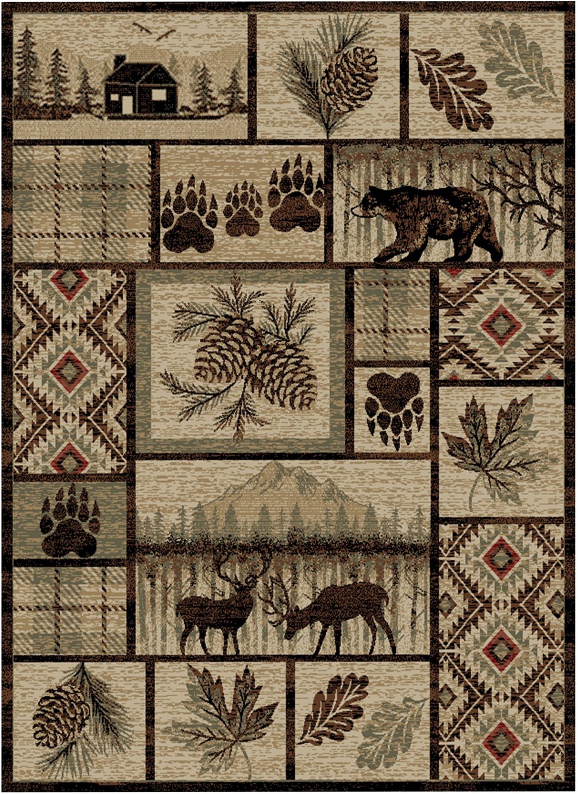 Keystone Rug featuring Bucks, Bears, Deer, Cabin, Leaves, & Pine Cones 2’3″x3’3″
