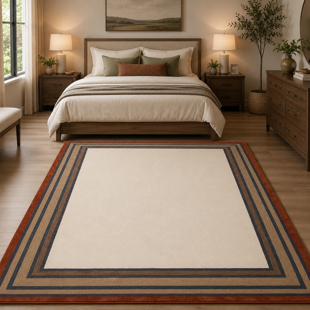 8×10 Ivory Blue Hand Tufted Wool Rug Modern Border Designer Carpet Large