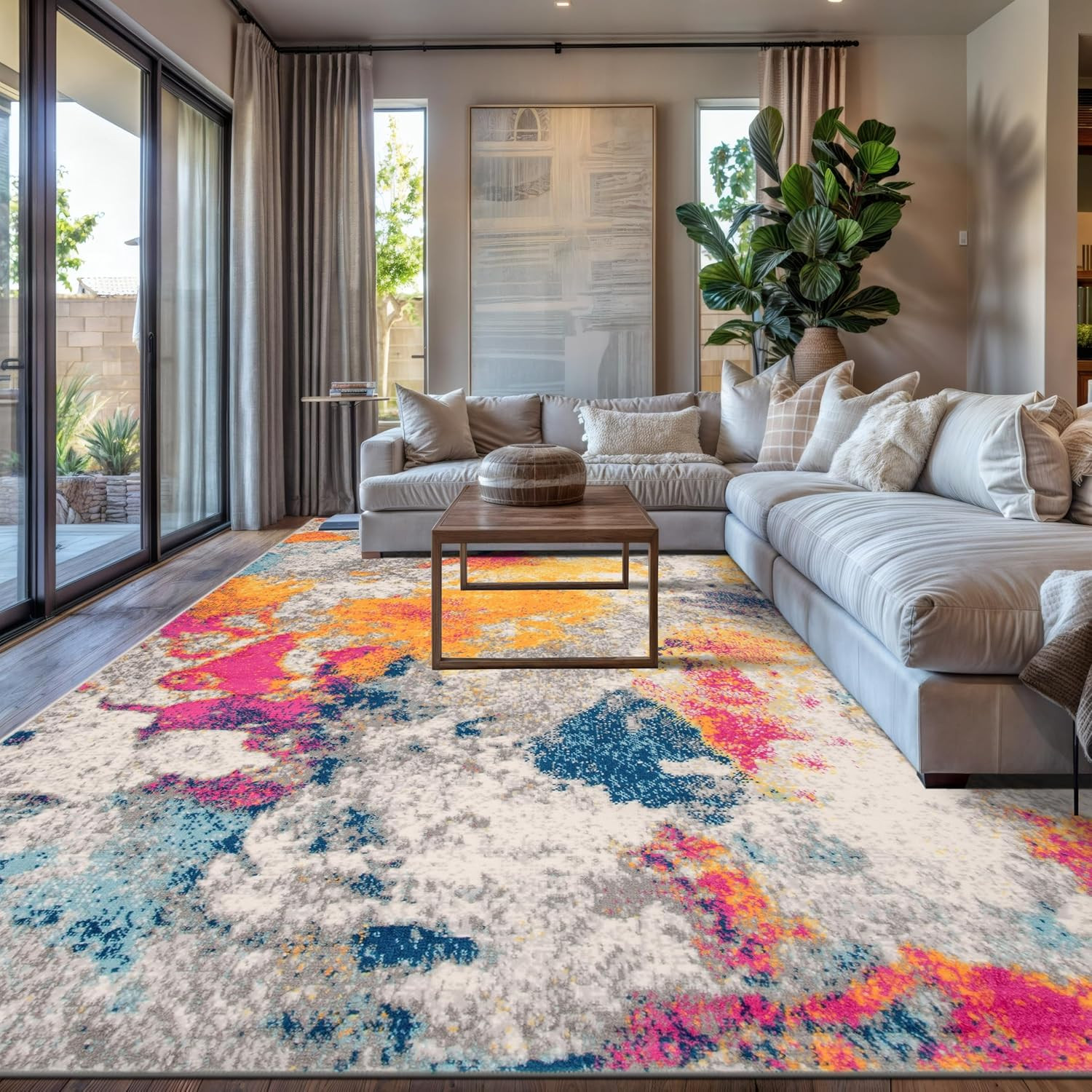 Modern Abstract Area Rug 7’10” x 10′ – Sky Collection, Multi-Color Design