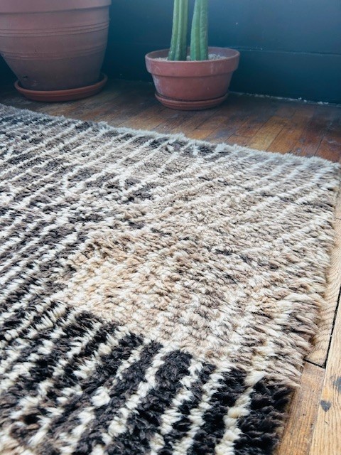 Beni Ourain Natural Wool Rug | Black-Gray-Cream | Custom Handwoven in Morocco