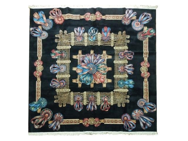 9′ x 9′ SQUARE Black French Country Design handmade Rug 16003