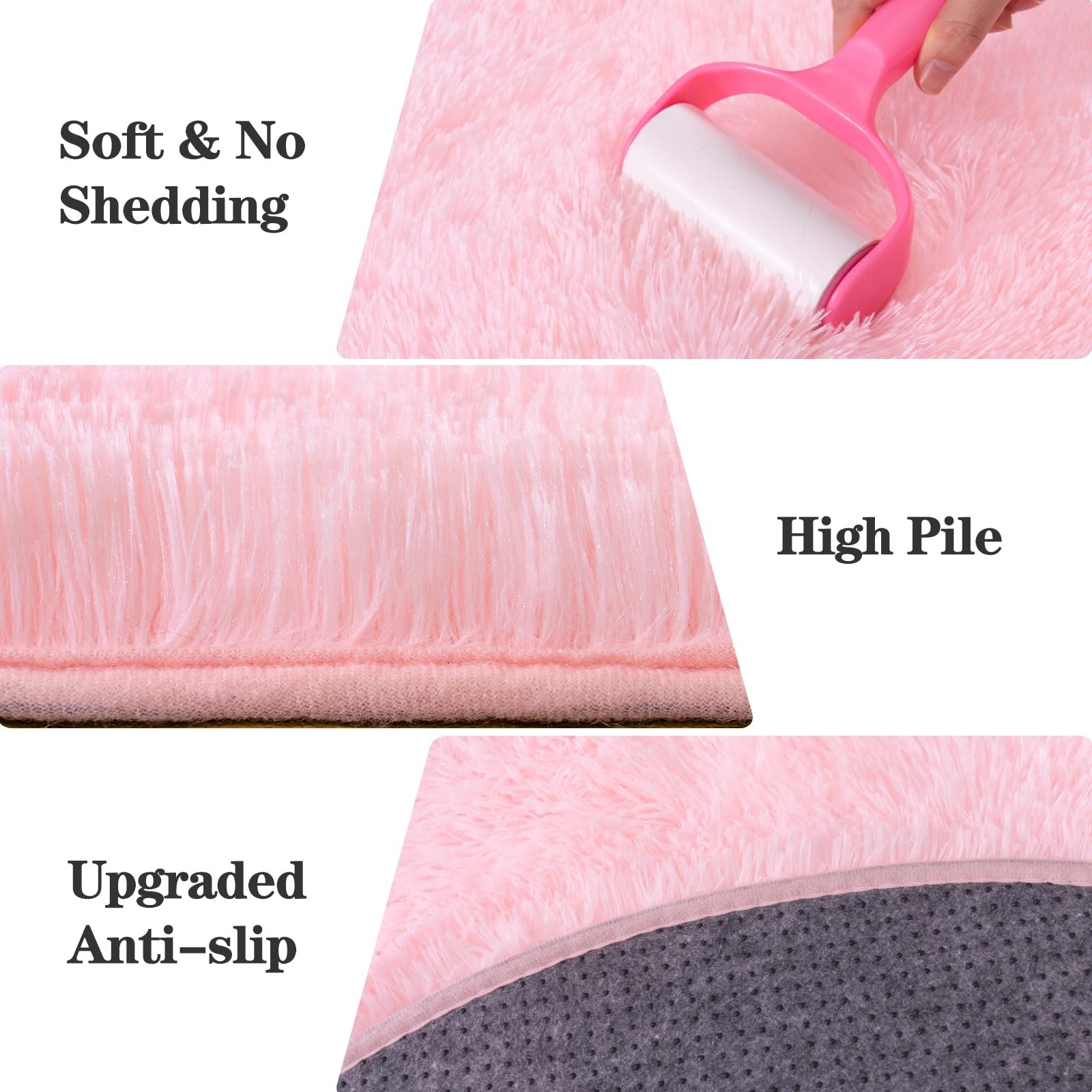 4ft Pink Round Shag Rug for Girls Bedroom, Washable Non-Slip