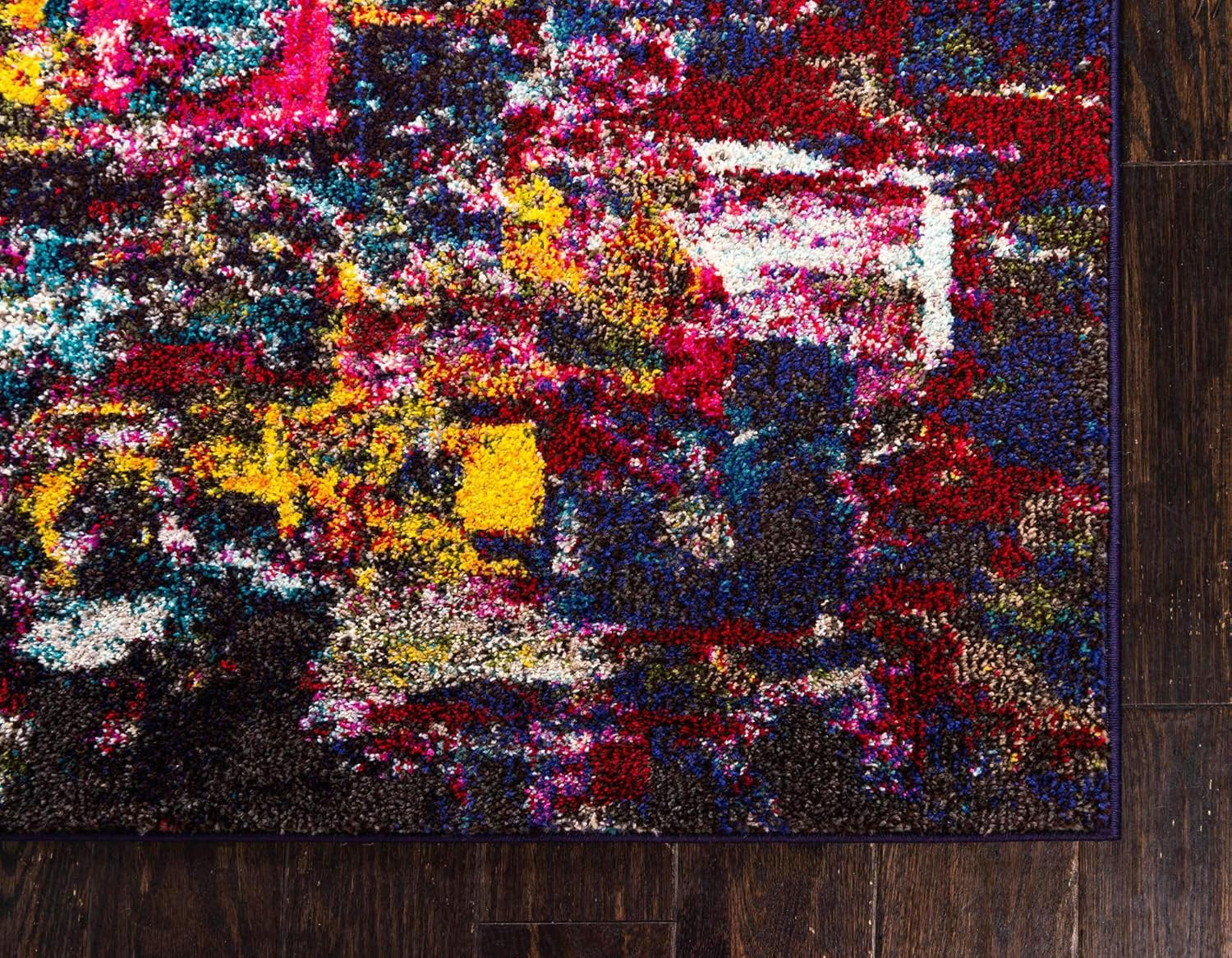 Modern Abstract Distressed Area Rug, 8′ x 11′, Multi/Navy Blue