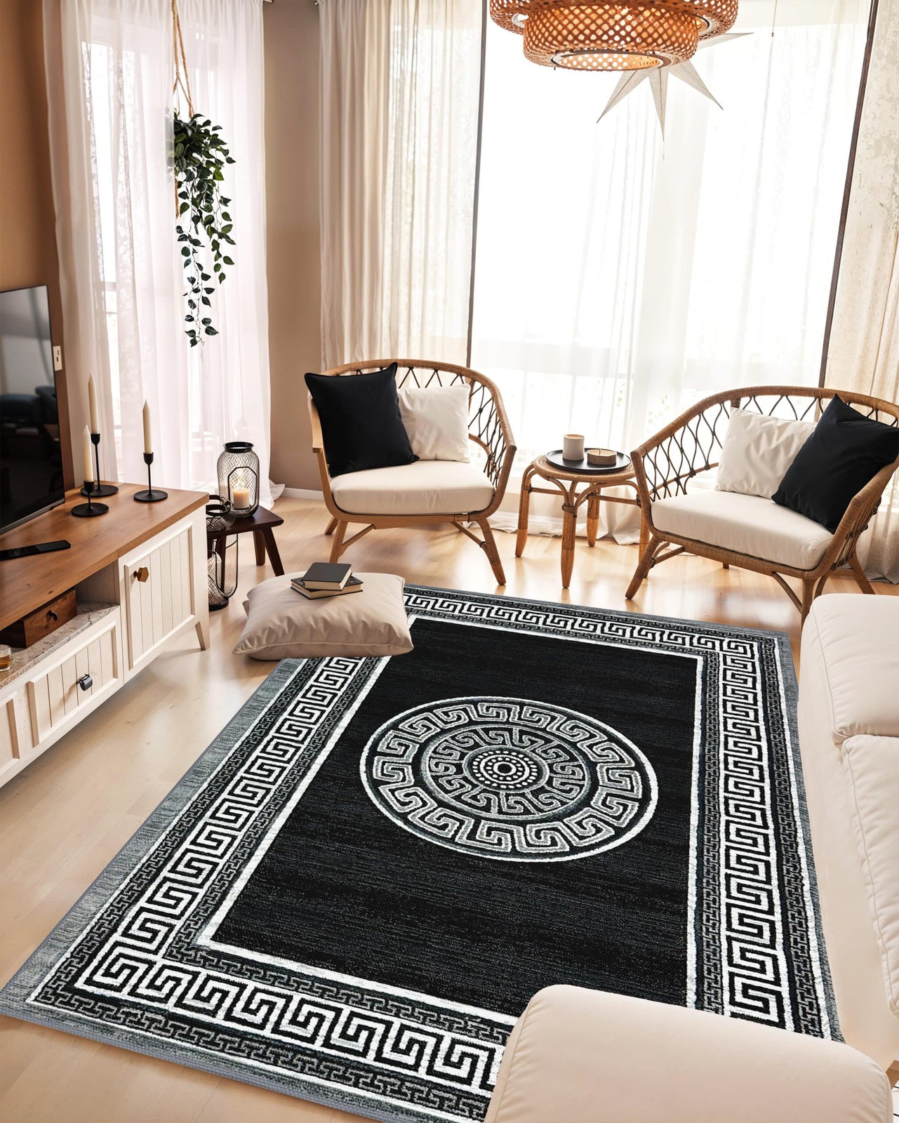 Abstract Thick Area Rug Hand Carved Modern Geometric Carpet