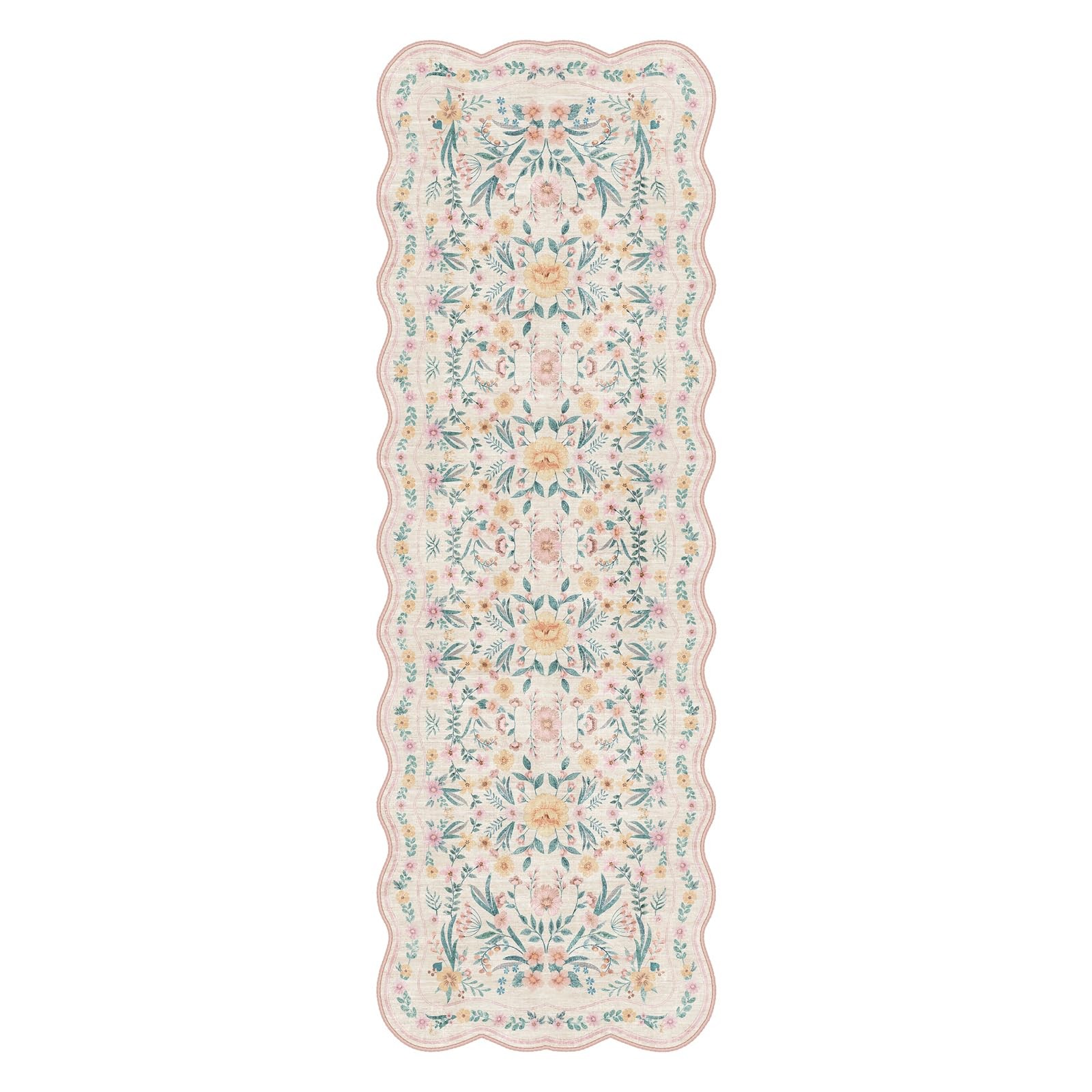 Dadasgk Scalloped Floral Runner Rug 2×6, Pink Washable Non-Slip Boho Hallway …