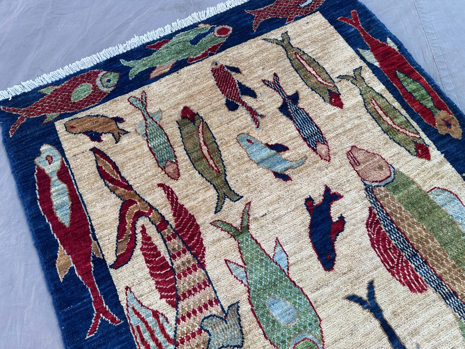 3×5 Afghan Fish Rug Hand Knotted Wool Oriental Oushak Pictorial Ocean Decor