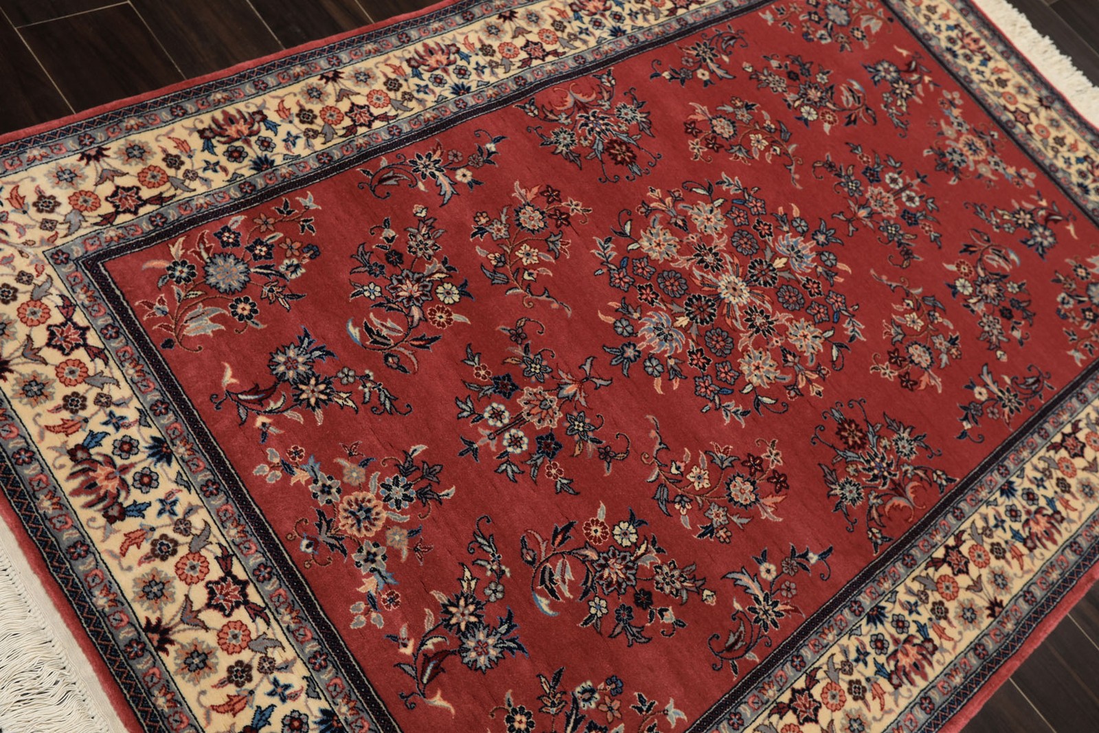 4×6 Hand Knotted New Zealand Wool Rose, Ivory PakPersian 250 KPSI Saroukk Rug