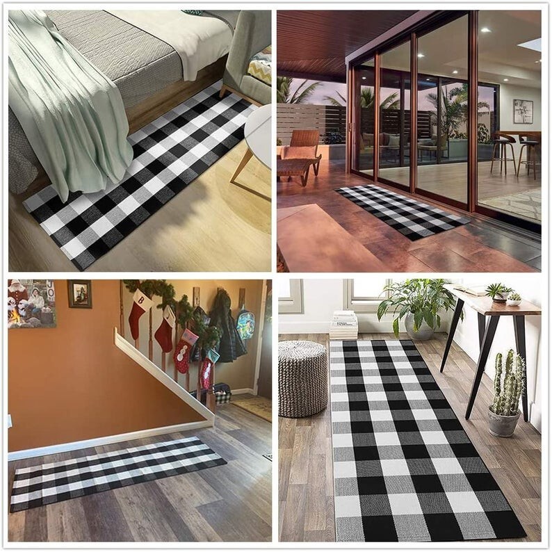 Top-Tier Black & White Checkered Runner – 2’x6′ Buffalo Plaid Entry Mat