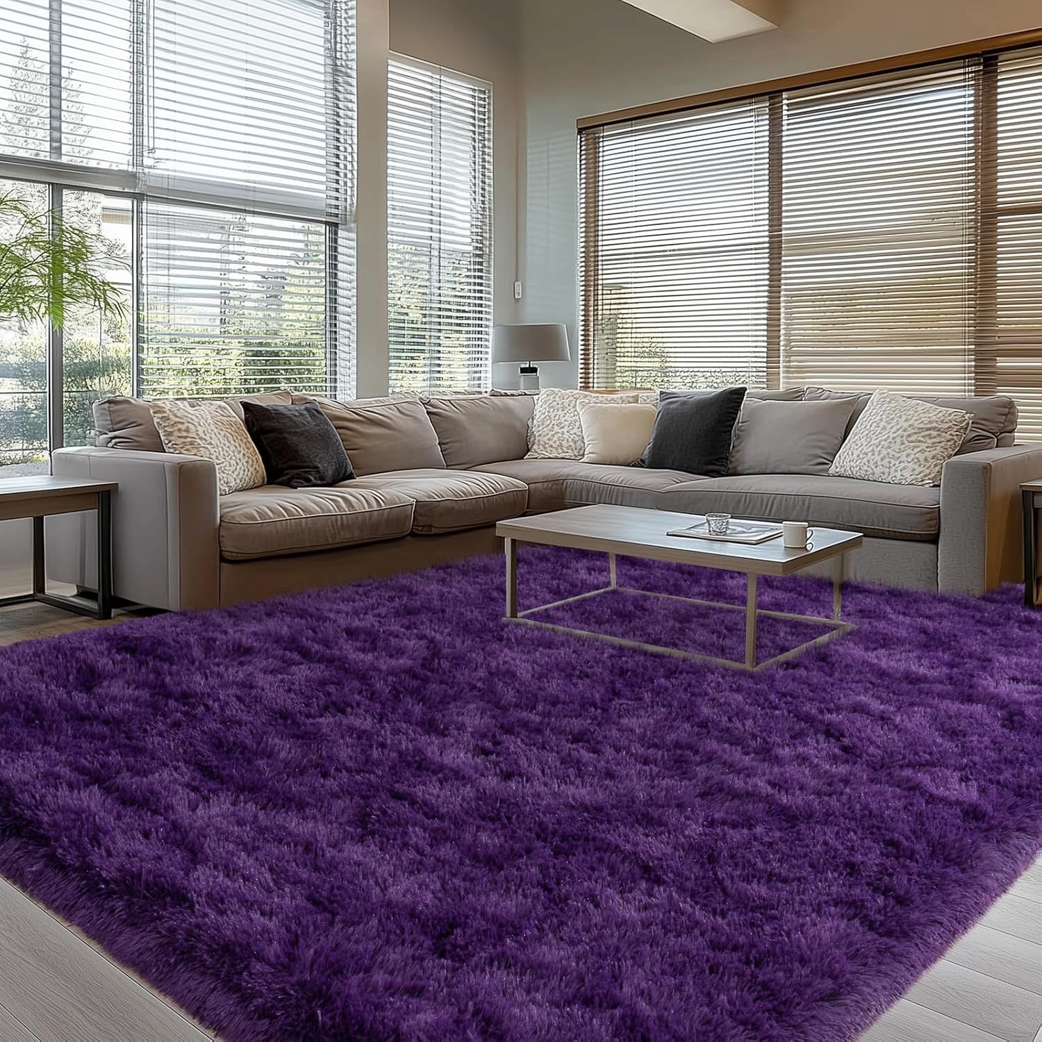 Ultra Soft 8X10 Purple Shag Rug for Living Room, Non-Slip Plush Carpet