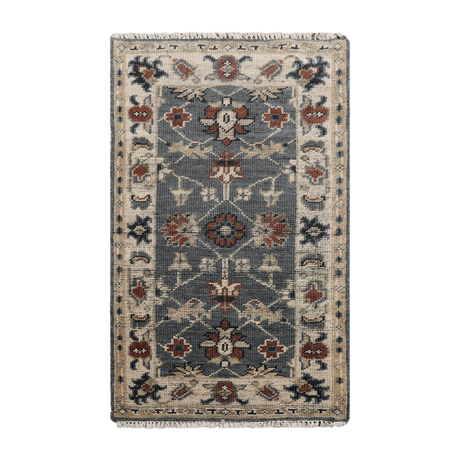 LoomBloom Muted Turkish Oushak Hand Knotted Wool Oriental Area Rug Blue 3′ x 5′