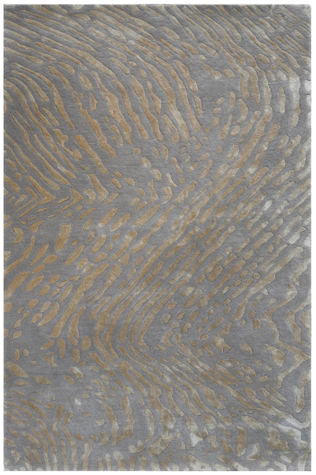 tufted Swirl Pattern Wool & Silk Rug: Grey and Gold Hand-Tufted Modern Area Rug