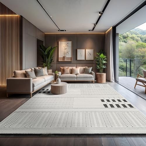 Modern Rug 9×12 Luxury Geometric Pattern Large Micro Loop Area Rugs Soft High
