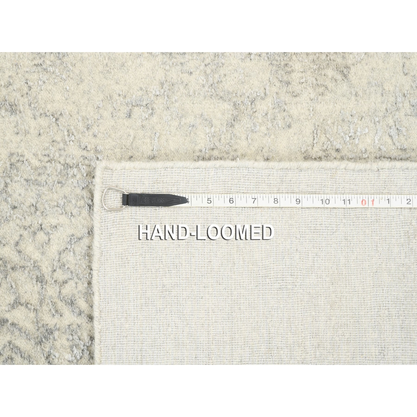 2’6″ x 12′ Fine Jacquard Gray Hand Loomed Modern Wool and Silk Runner Rug R62855