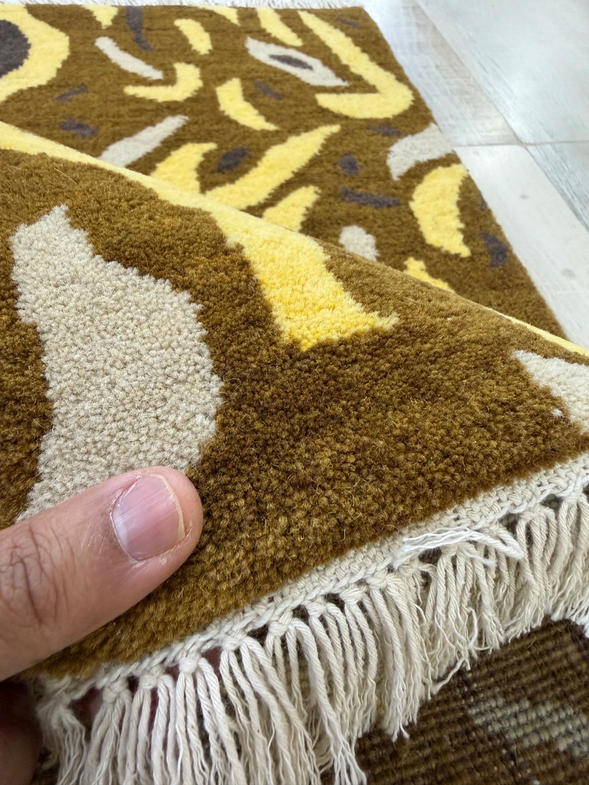 Brown Hand Knotted Rug for Kids Teens 100% Wool 2 x 3 ft Animal Print 60×90 cm