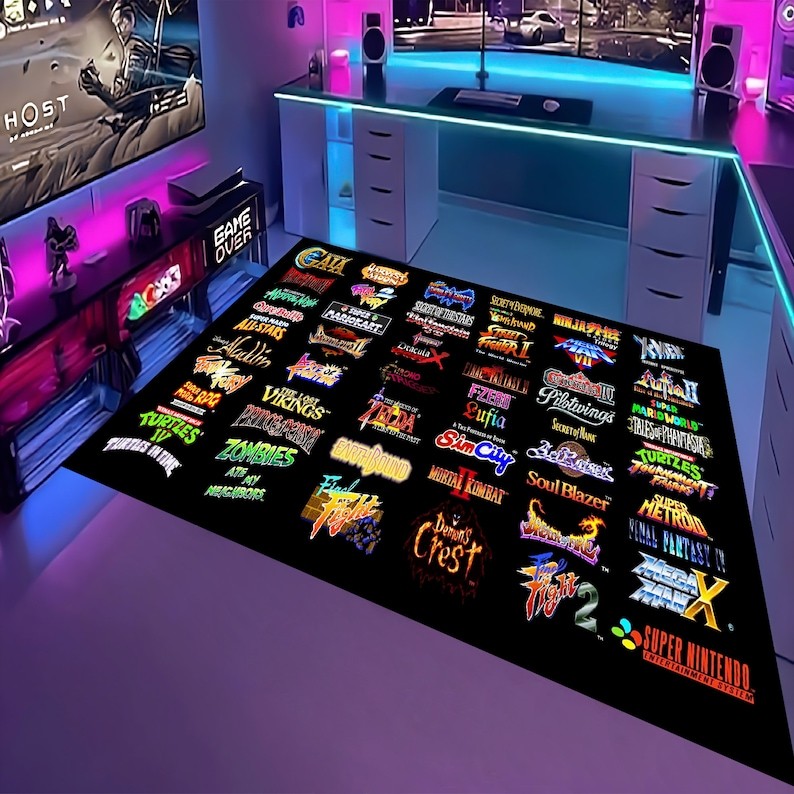 Popular Game Rug, Game Logos Rug, Gamer Art, Gamer Decor, Colorful Rug, Gamer Ro