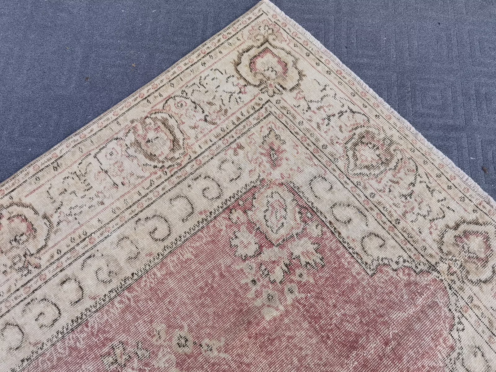 Muted Rose Turkish Rug 6×10 ft Red Vintage Oushak Wool Area Rug Cream Terracotta