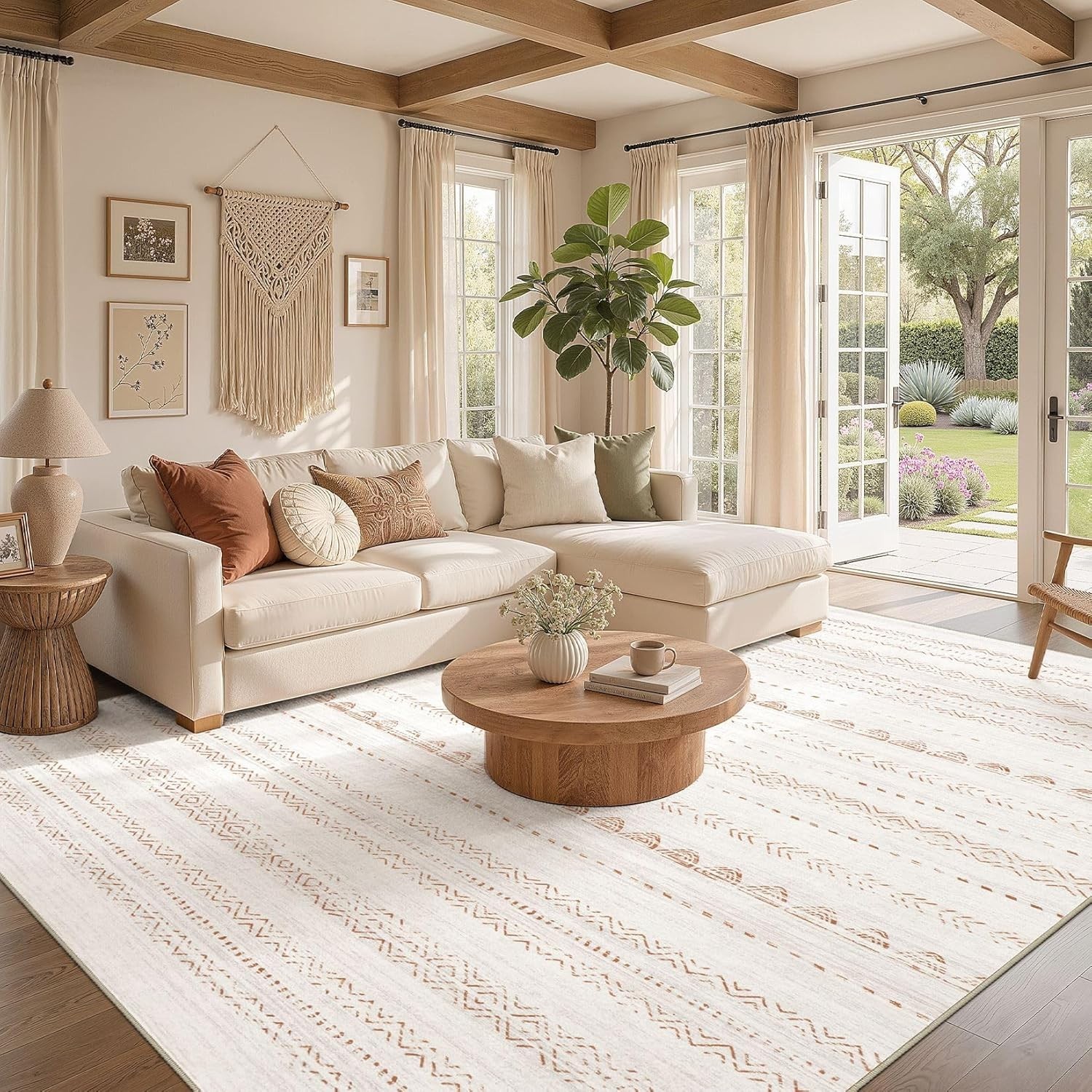 Elegant 5×7 Washable Area Rug in Cream Brown – Soft, Stain Resistant Design