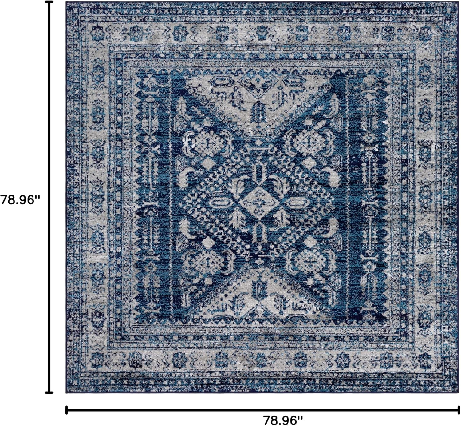 Desta Vintage Oriental Area Rug,6’7″ Square,Navy