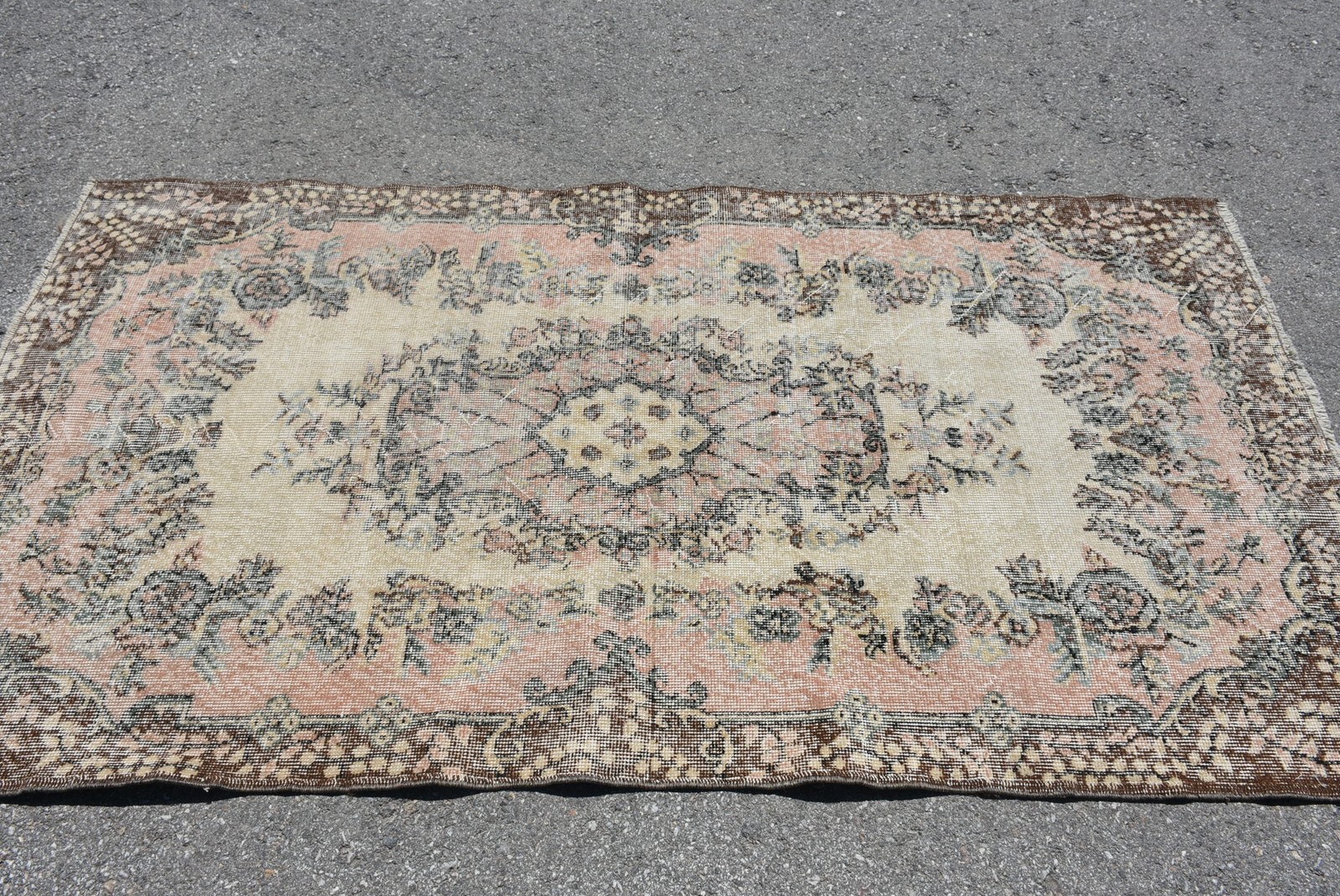 3,7×6,8 ft Rug, Vintage Turkish Rug, Brown Pink Floral Rug