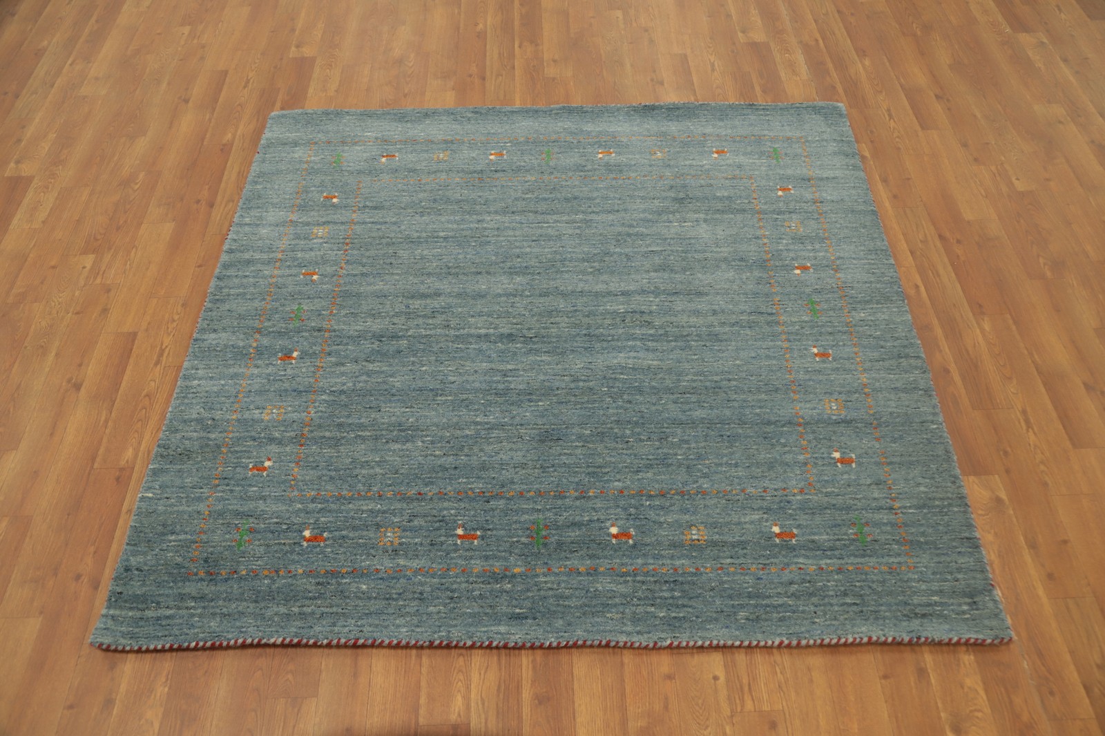 Stylish Handcrafted Tribal Style Square Rug 5×5 with a Minimalist Pattern Design