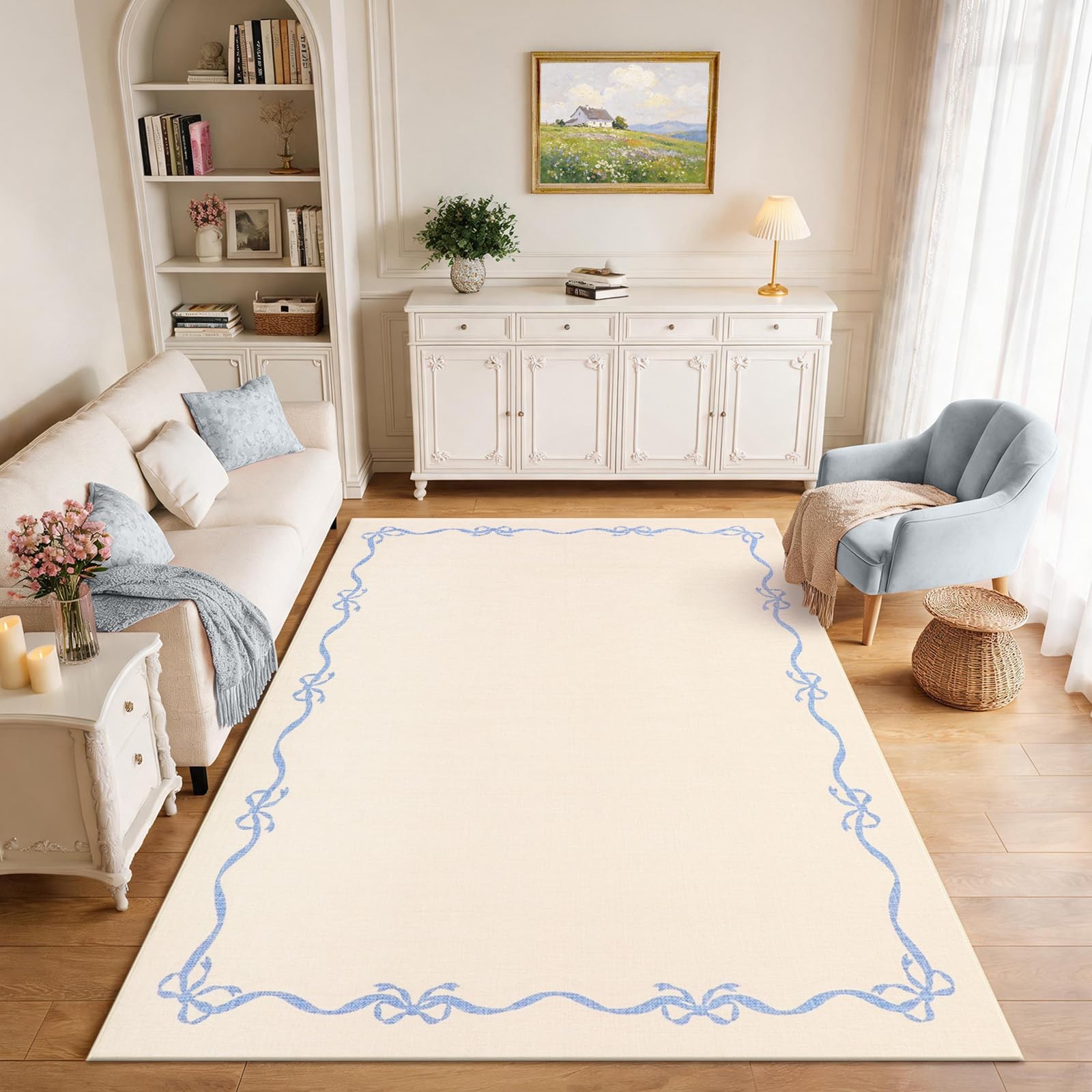 Garvee Solid Beige Rugs for Bedroom Girls, 4×6 Bow Area Rug for Living Room |…