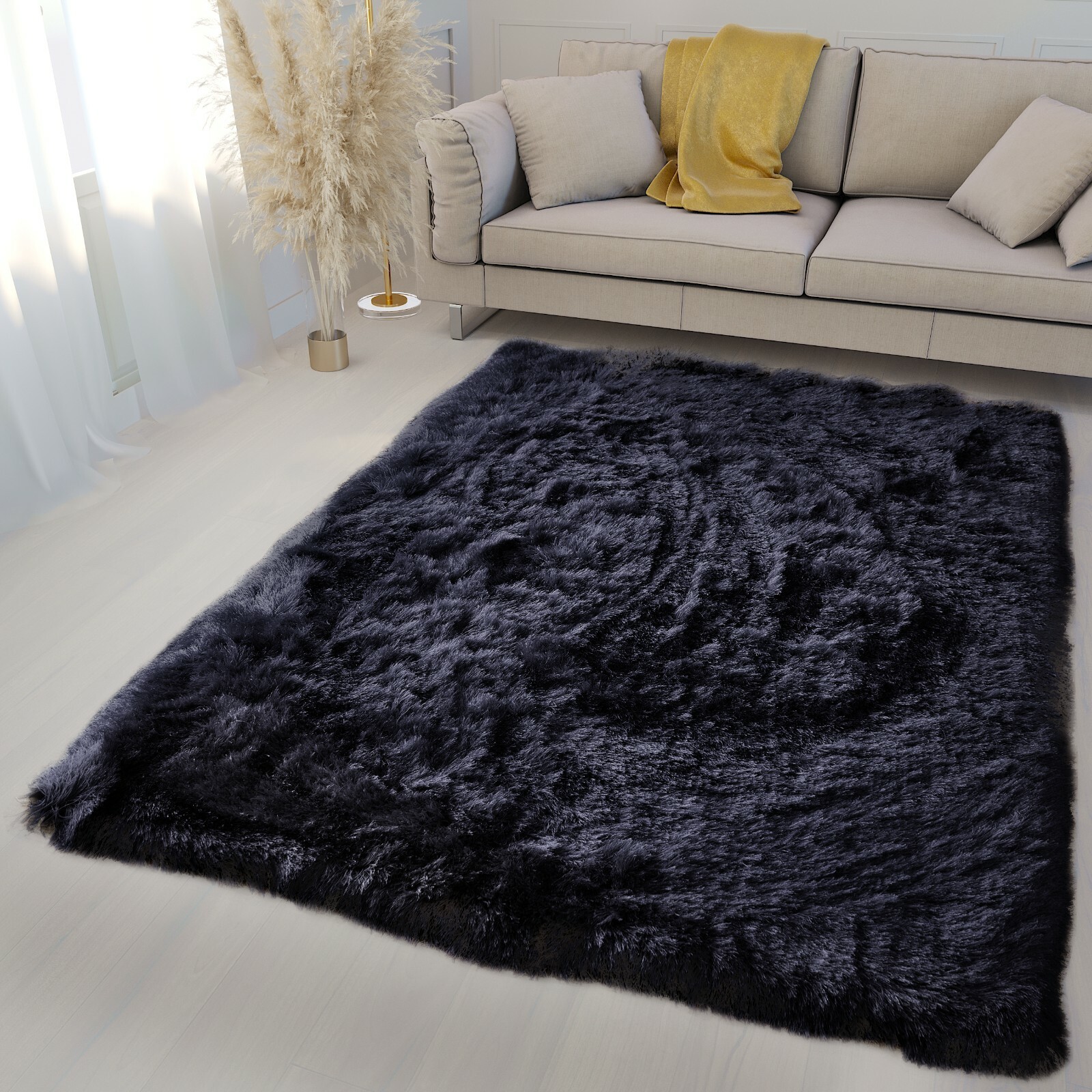 Glorious 5×7 Area Rug Fluffy Fuzzy Shaggy Solid Modern Shag Carpet Black