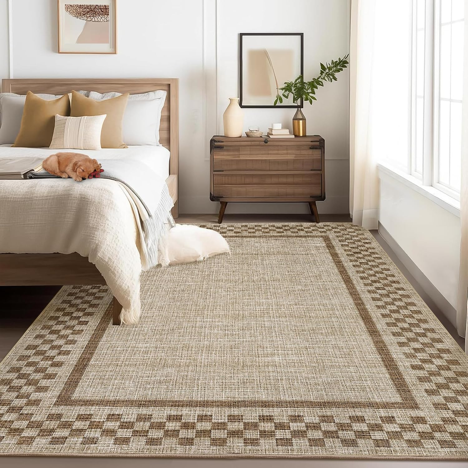Washable Rug 5X7 for Living Room Large Bedroom Scalloped Rug Non Slip Stain Resi