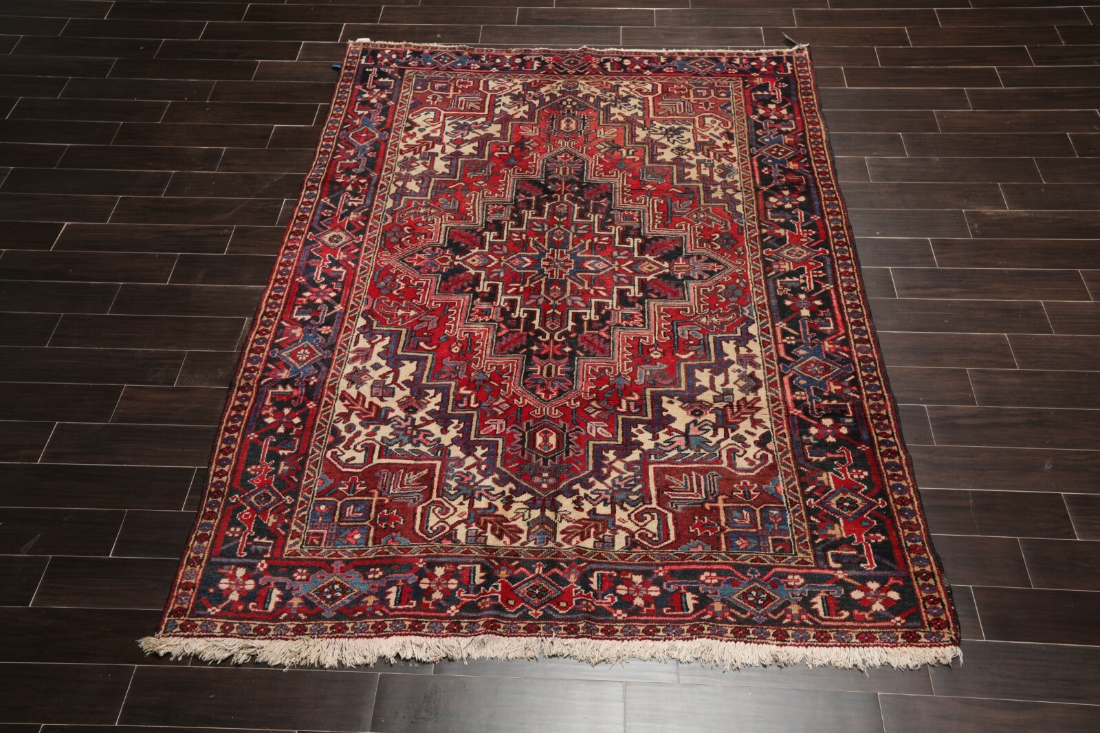 6’4″ x 8’8″ Hand Knotted Herizz 100% Wool Traditional Oriental Area Rug Rust