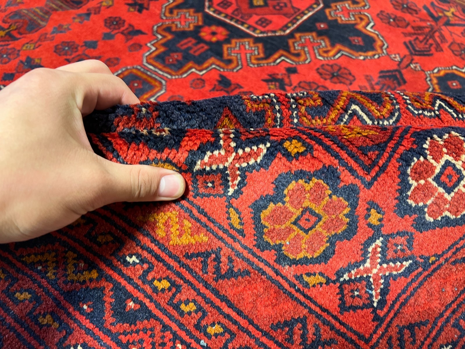 9’11 x 13’3 Ft Striking Afghan Tribal Hand Knotted Wool Rug Red Navy Geometric