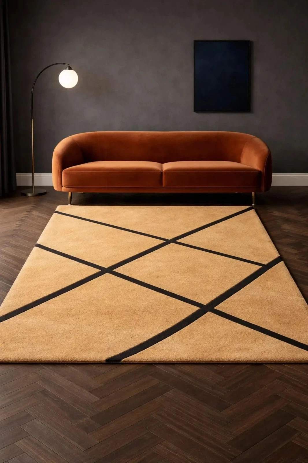 Modern Geometric Wool Area Rug, Hand Tufted Minimalist Rug, Contemporary Carpet.