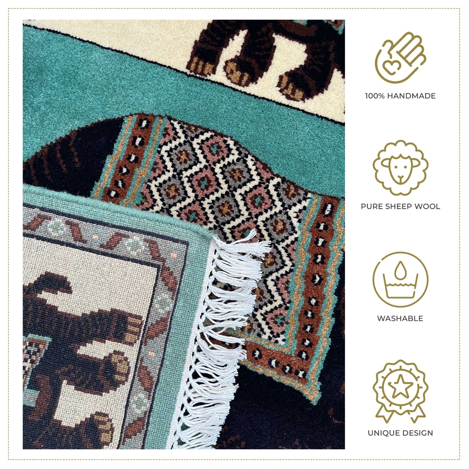 Handmade Knotted woolen rug, Pista 4×3 ft (120 x 90 cm), Elephant Traditional
