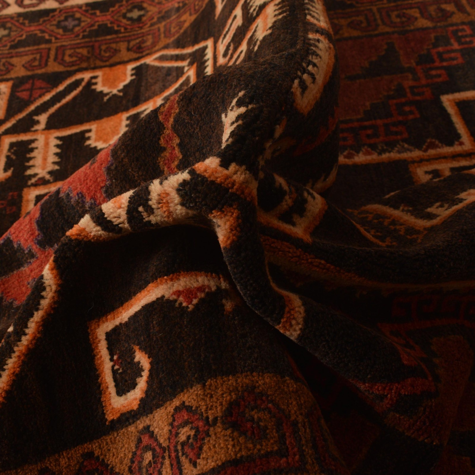 Deep Rust Hand Knotted Oriental Afghan Tribal Woolen Rug Carpet 3’8×6’2ft W35445