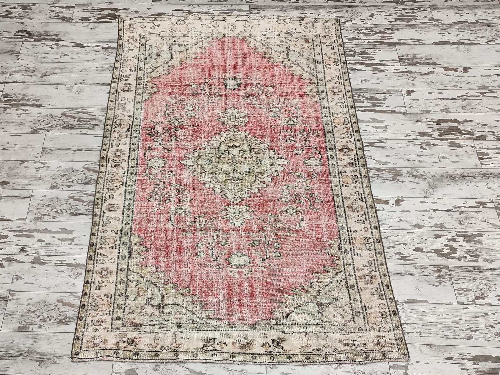 Vintage Oushak Rug Handmade Wool Turkish Framed Mudroom Heirloom 4.8×7.7