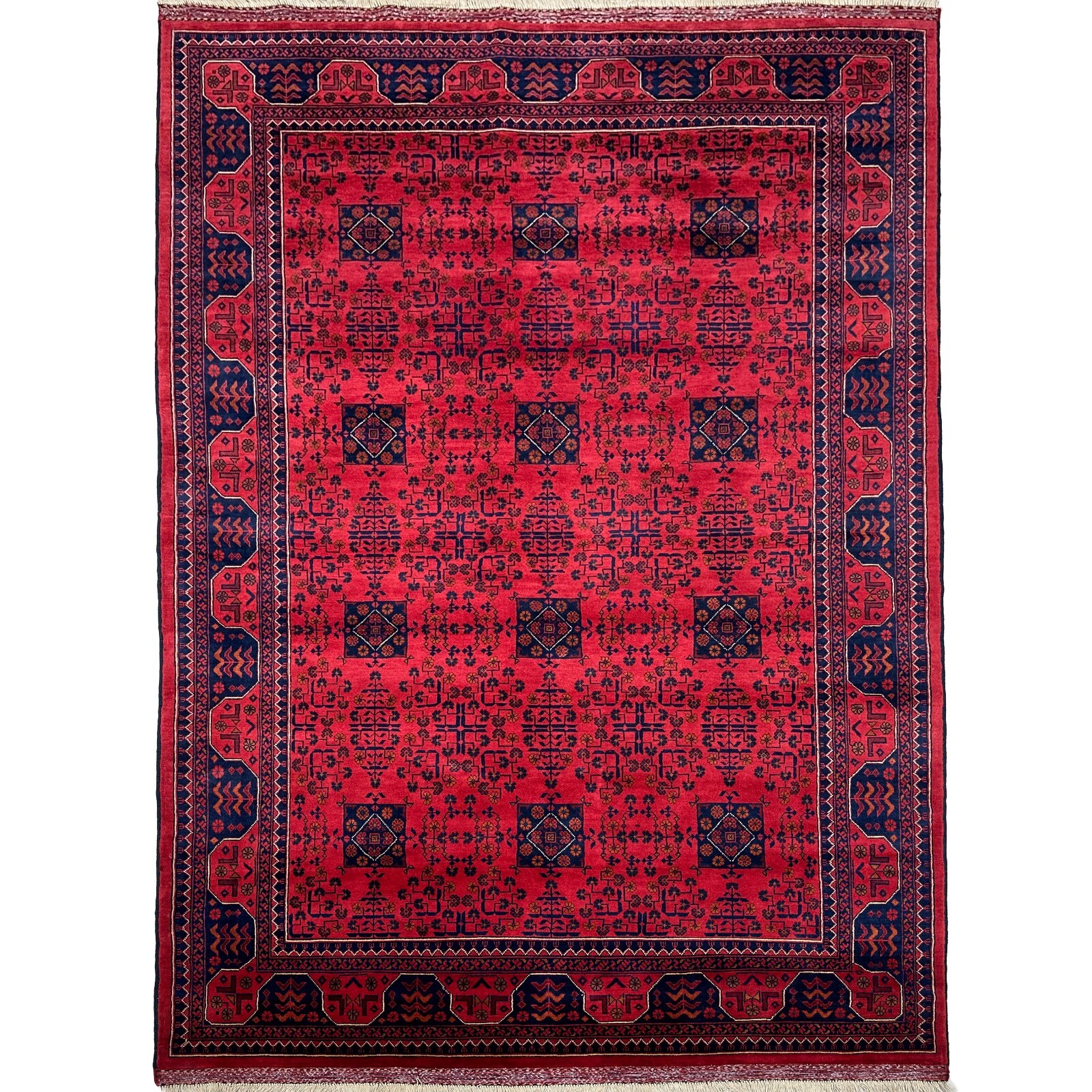 Handmade (5’7″ x 8’10”) Burgundy Afghan Khal Mohammadi Wool Area Rug