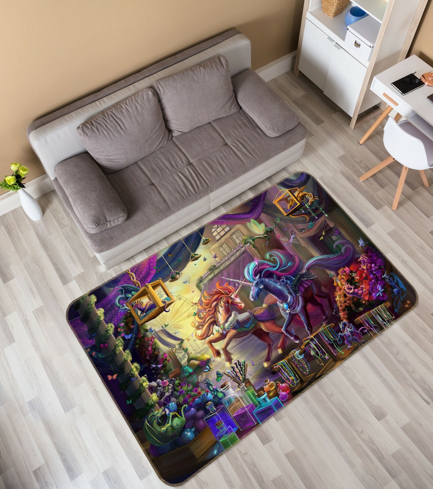 3D Toy Unicorn ZHUA22 Game Non Slip Rug Mat Photo Carpet Rose Catherine