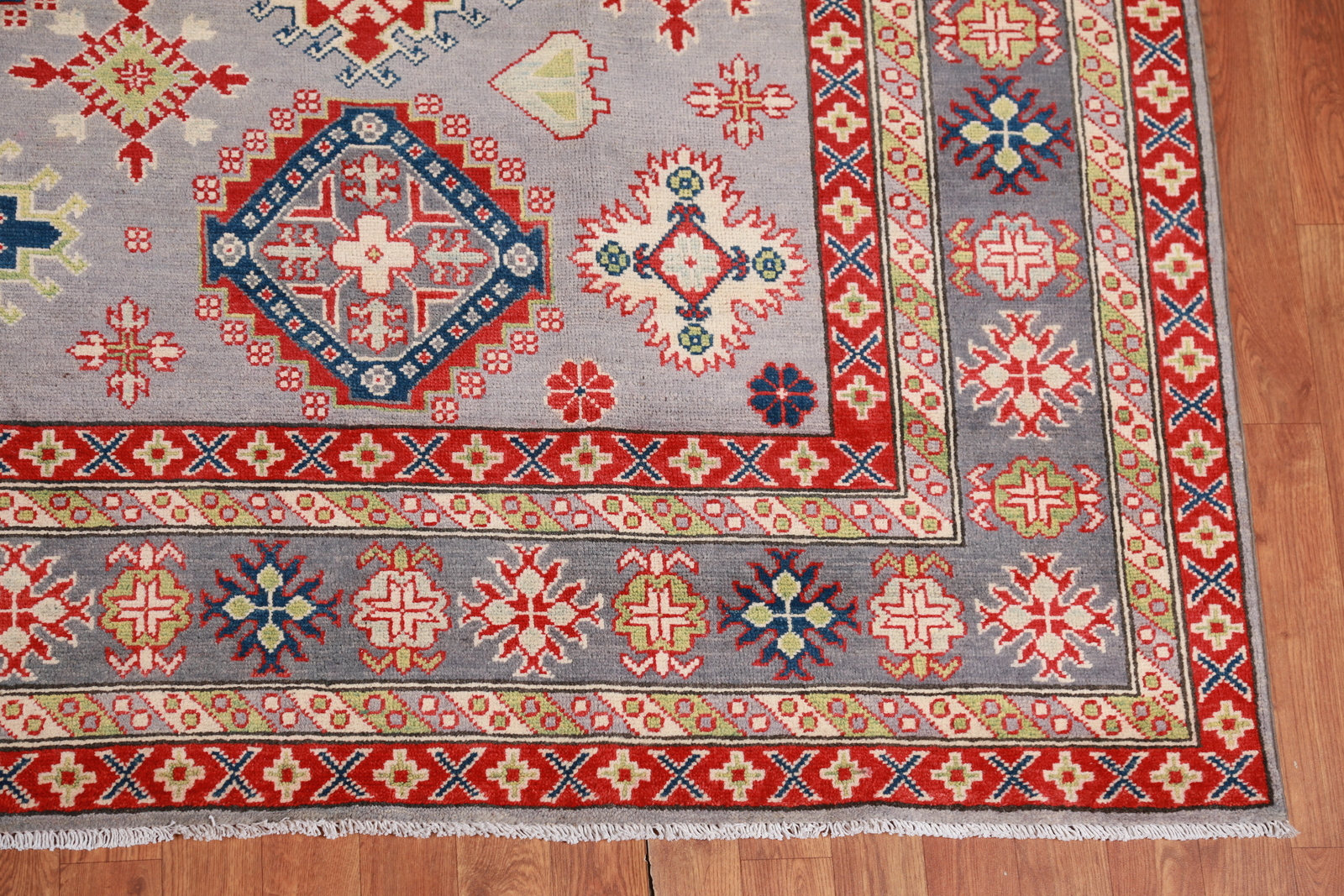 Geometric Tribal Style Kazak Hand-Knotted Living Room Rug 8×10 ft