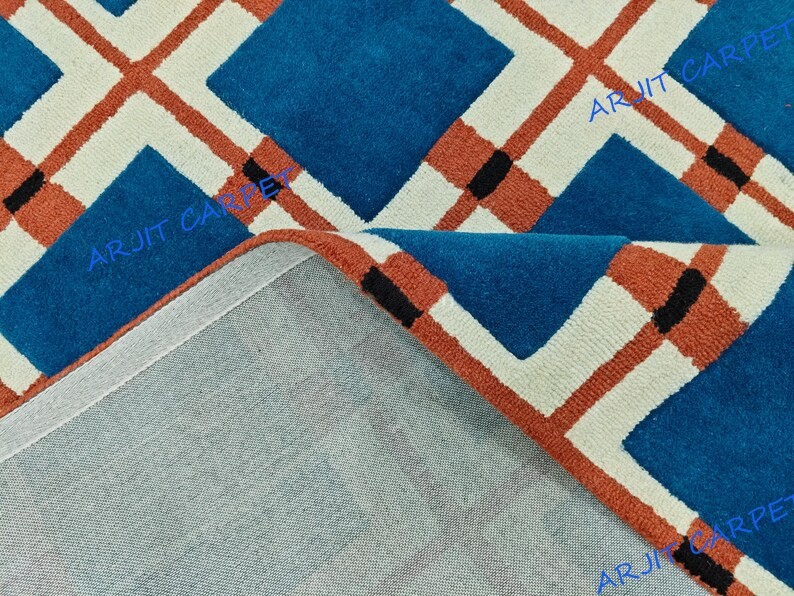 Modern Geometric Hand-Tufted Wool Rug – Bold Grid Pattern Area Living Room