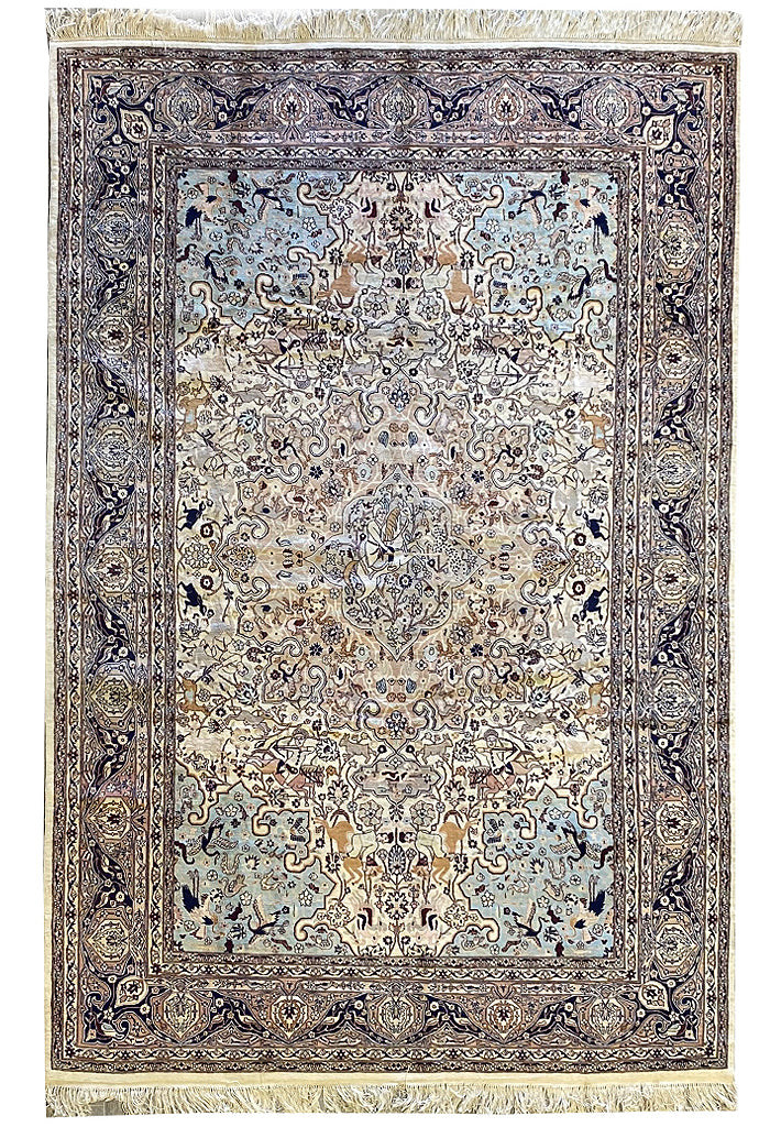 7′ x 11′ Wool and Silk Fine Handmade Rug Animal Motif #F-6676