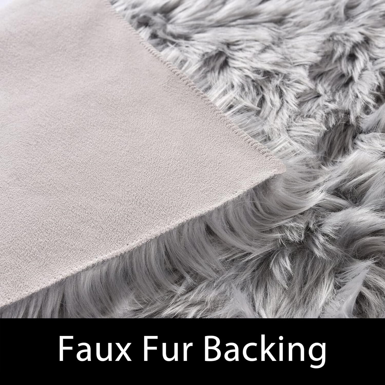 8×10″ Gray Faux Sheepskin Fur Rug Fluffy Shaggy Soft Plush Rugs for Bedroom Sofa