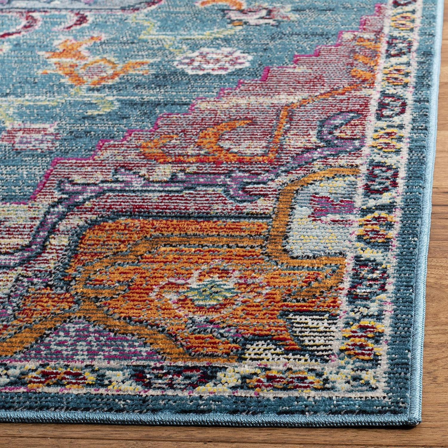 Crystal Collection Area Rug – 6’7″ X 9’2″, Teal & Rose, Medallion Distressed Des