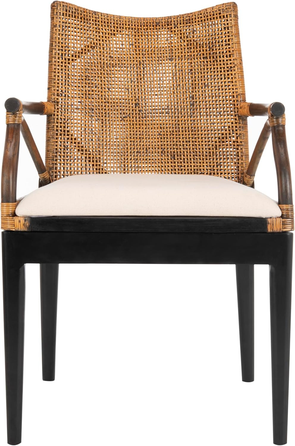 Home Collection – Gianni Brown & Black Solid Wood Rattan Arm Chair, Tropical Coa