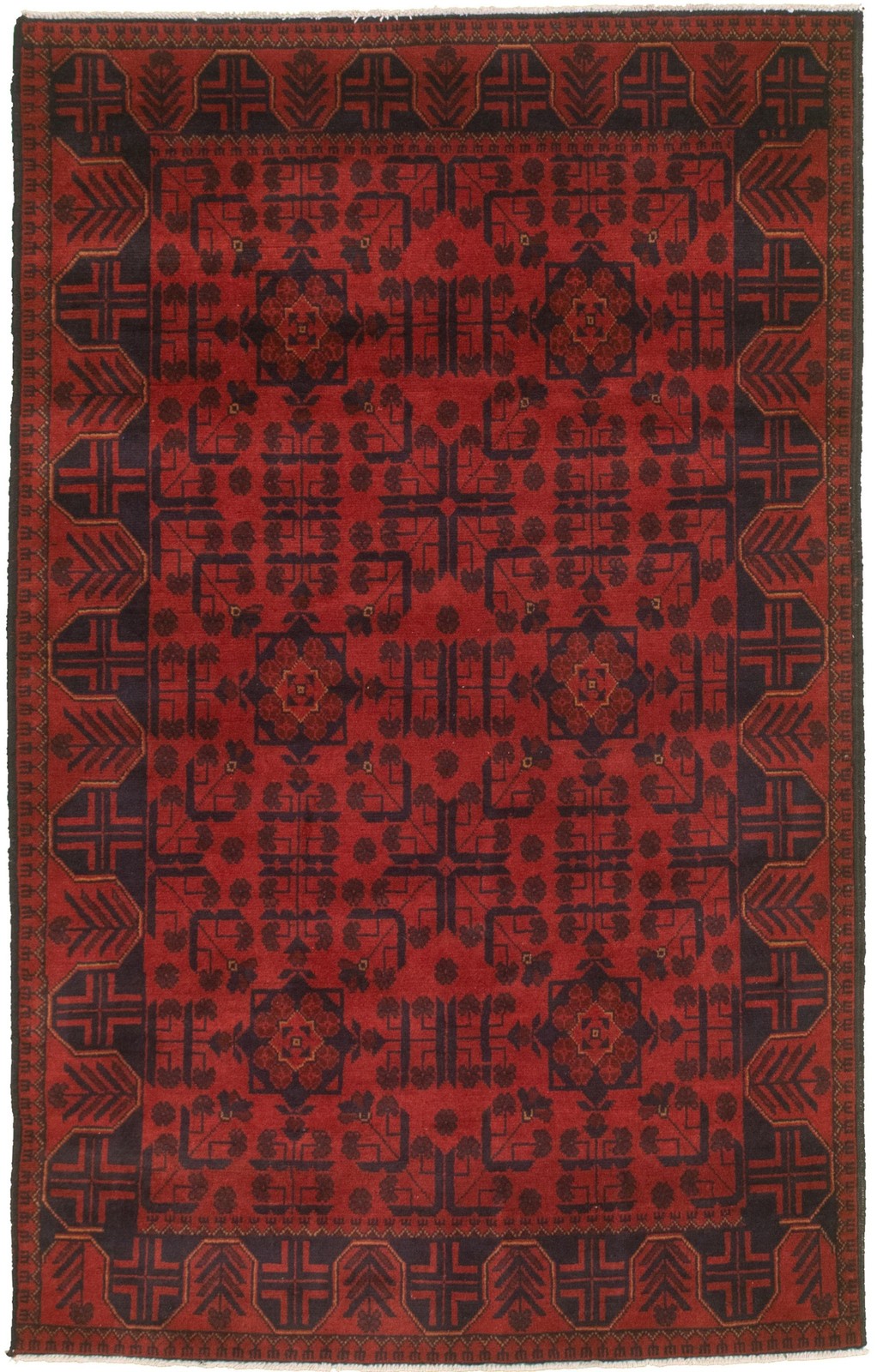 Traditional Hand-Knotted Geometric Area Rug 4’0″ x 6’4″ Oriental Wool Carpet