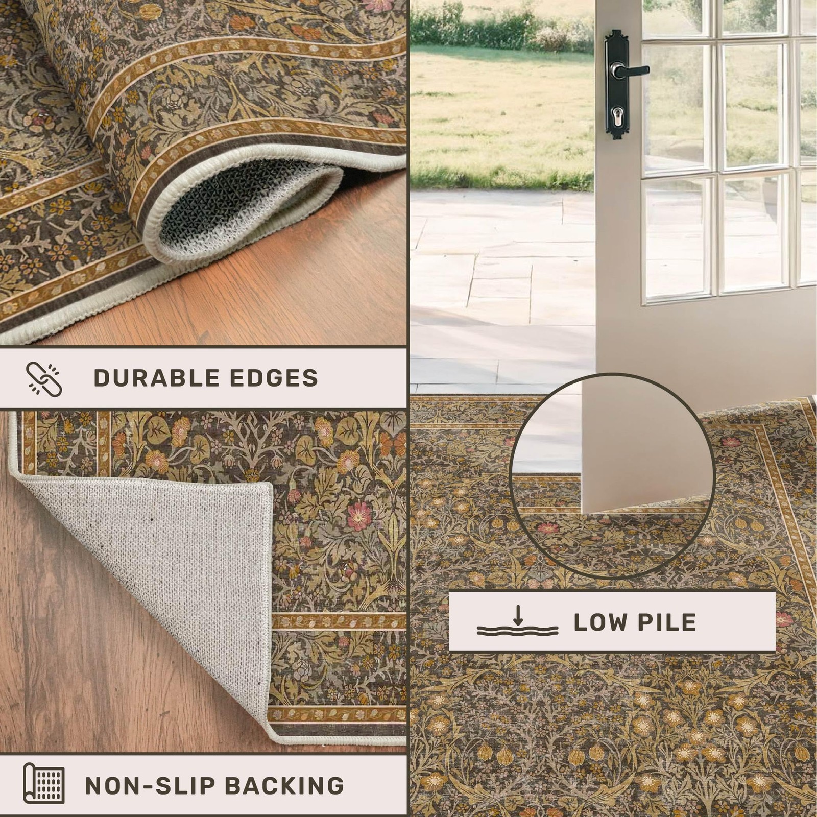 Vintage Gold Brown Entryway Rug, 3×4 3′ x 4′ (Rectangular),