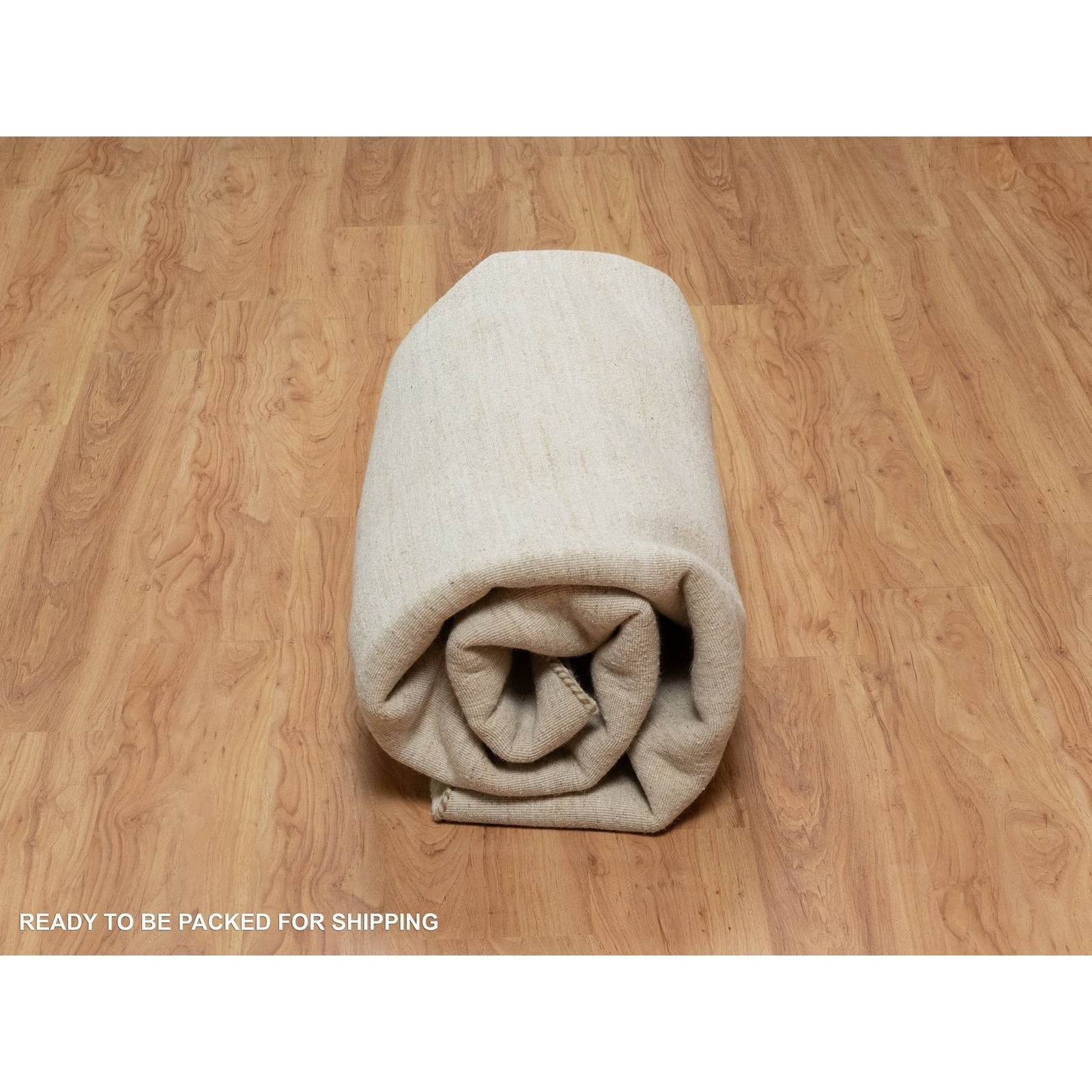 7’9″x7’9″ Bone White Pure Wool Modern Plain Design Hand Knotted Round Rug R91308