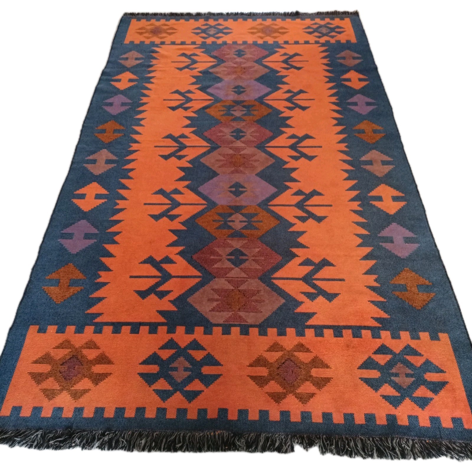 Aztec Pattern Rug Blue Orange Red