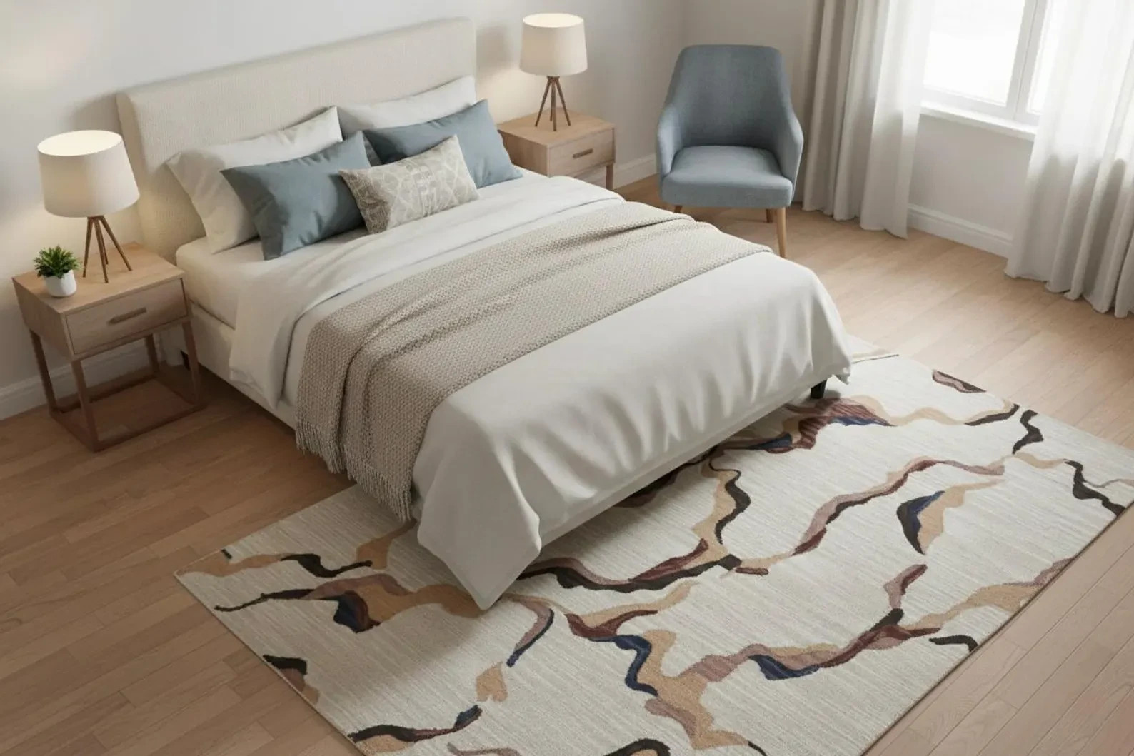 Hand Tufted Wool Area Rug – Beige, Blue, Brown Modern Rug Design Carpet Rug