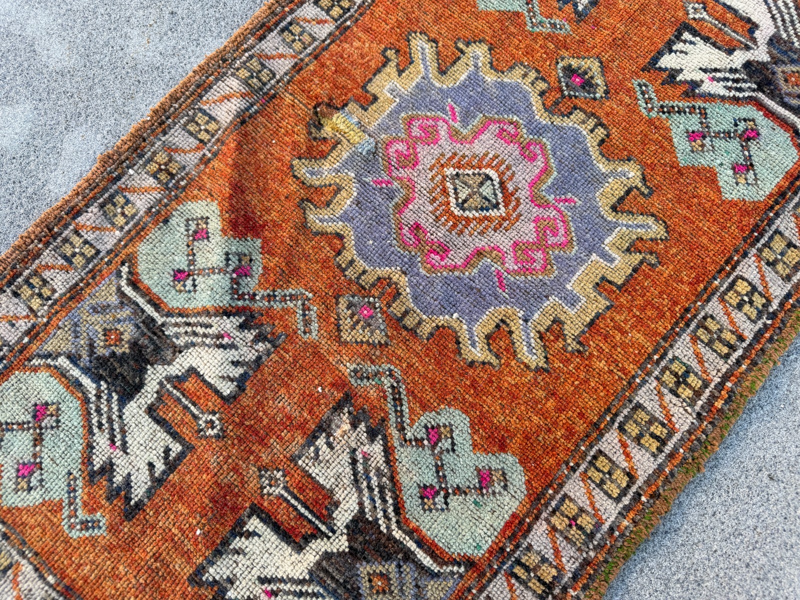 Rust Orange Turkish Rug 1.7×3.1 ft Vintage Tribal Anatolian Small Wool Mat