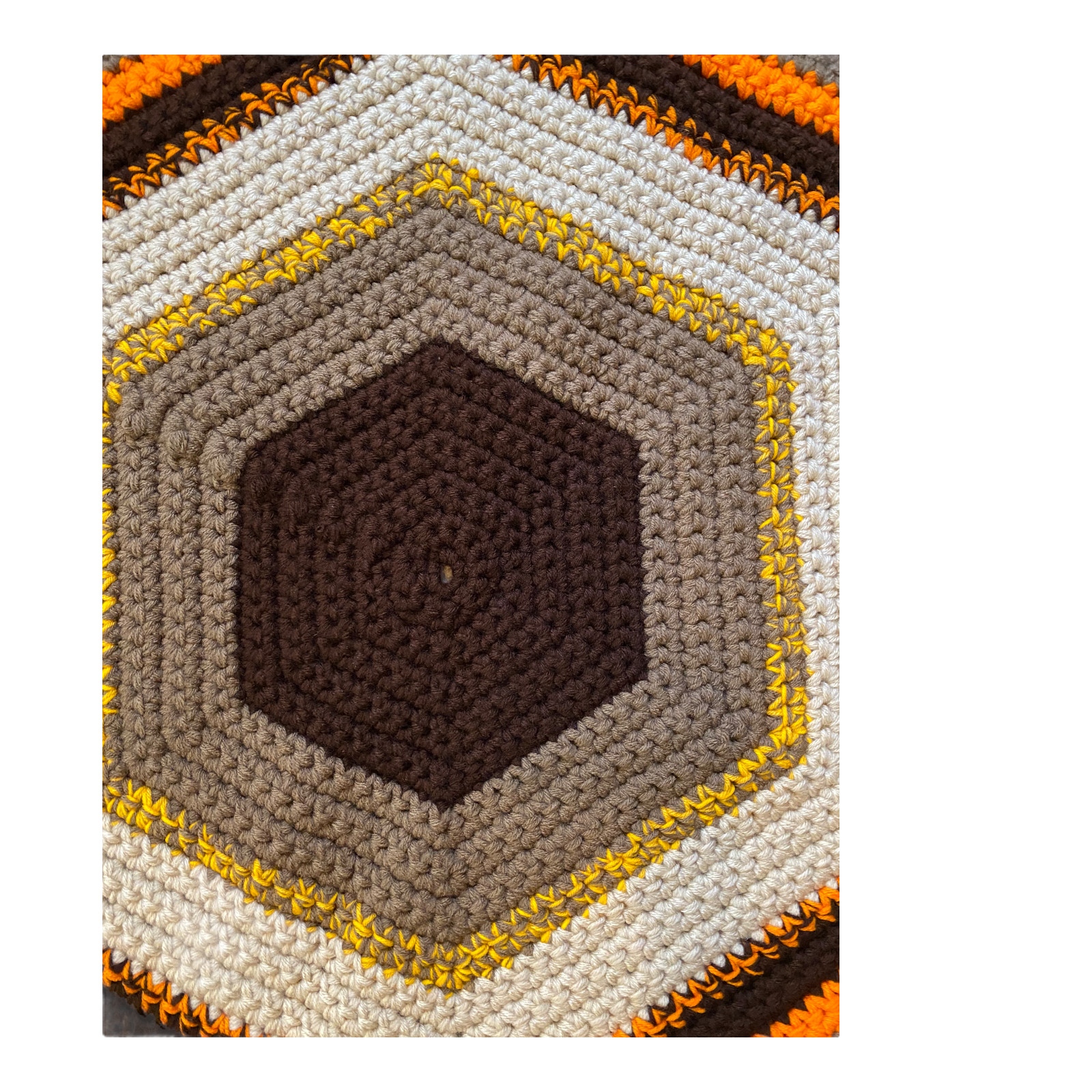 Handmade Area Rug Hexagon Shape Tan, Brown, Yellow, Orange, Beige by Marsha